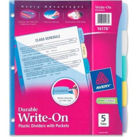 AVERY DENNISON Avery Pocket Divider, Write-on, 8.5"x11", 5 Tabs, Multicolor/Multicolor 16176